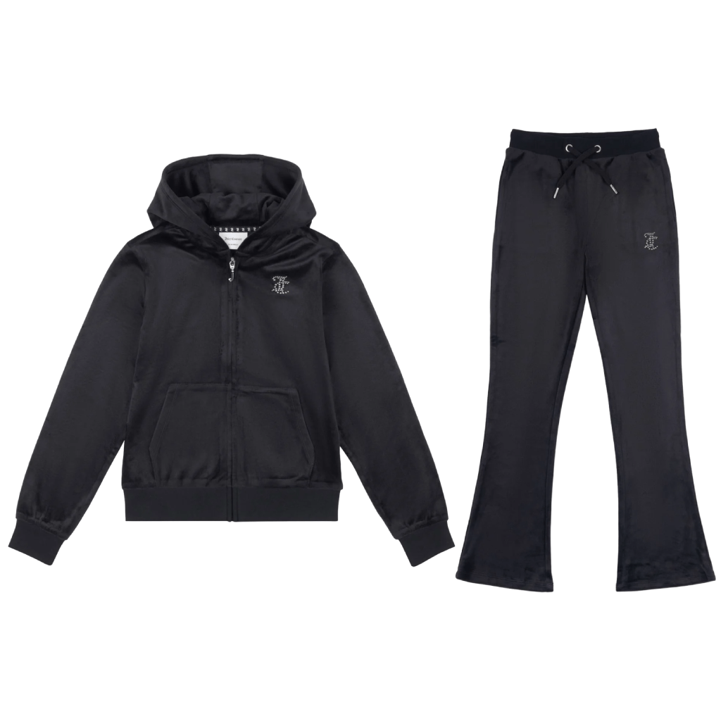 Juicy Couture Girl s Diamante Full Zip Boot Cut Tracksuit Black Alive Dirty