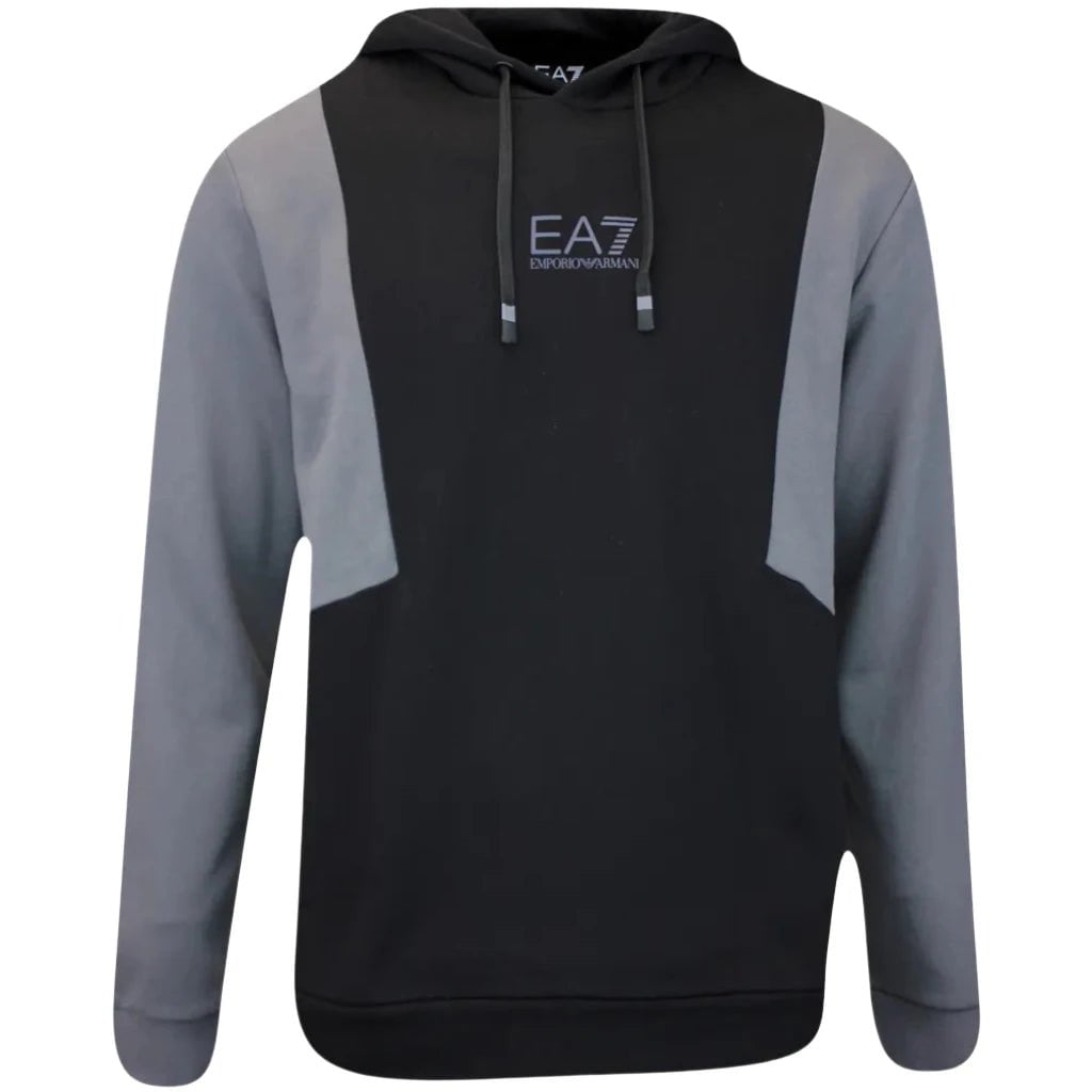 EA7 Men s Colour Block Hoodie Black Grey
