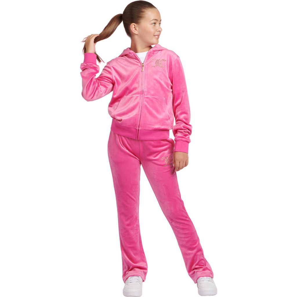 Juicy Couture Girl's Diamante Velour Boot Cut Tracksuit - Pink