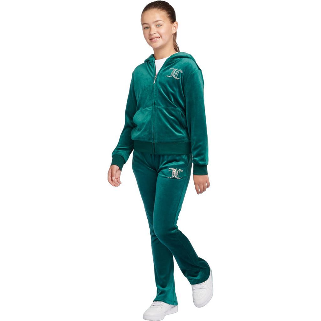 Juicy Couture Girl's Diamante Velour Boot Cut Tracksuit - Green