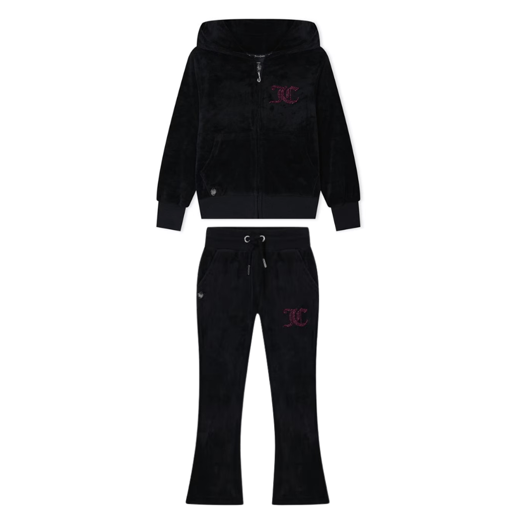 Juicy Couture Girl's Luxe Diamante Bootcut Tracksuit - Black