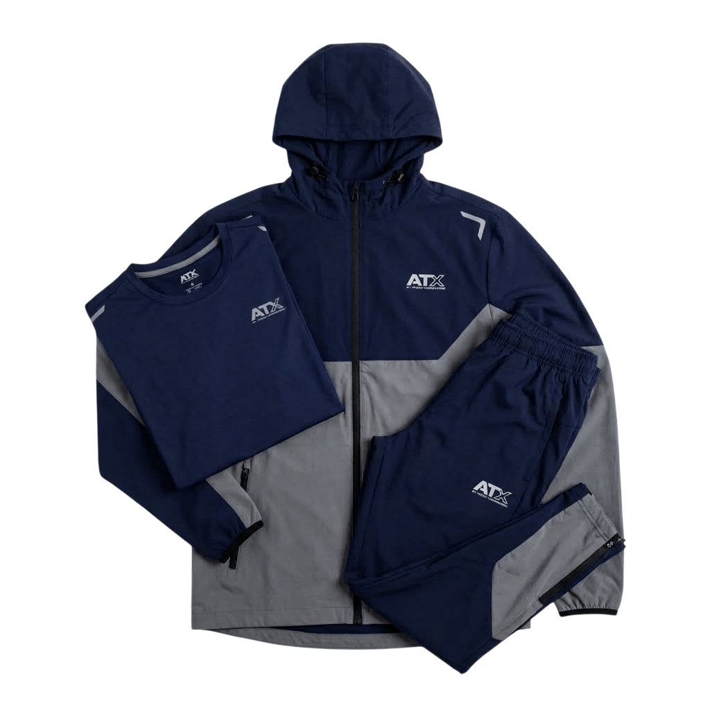 ATX Men's 3 Piece Co Ord Set Navy/Dark Grey Jacket, T-Shirt & Pants