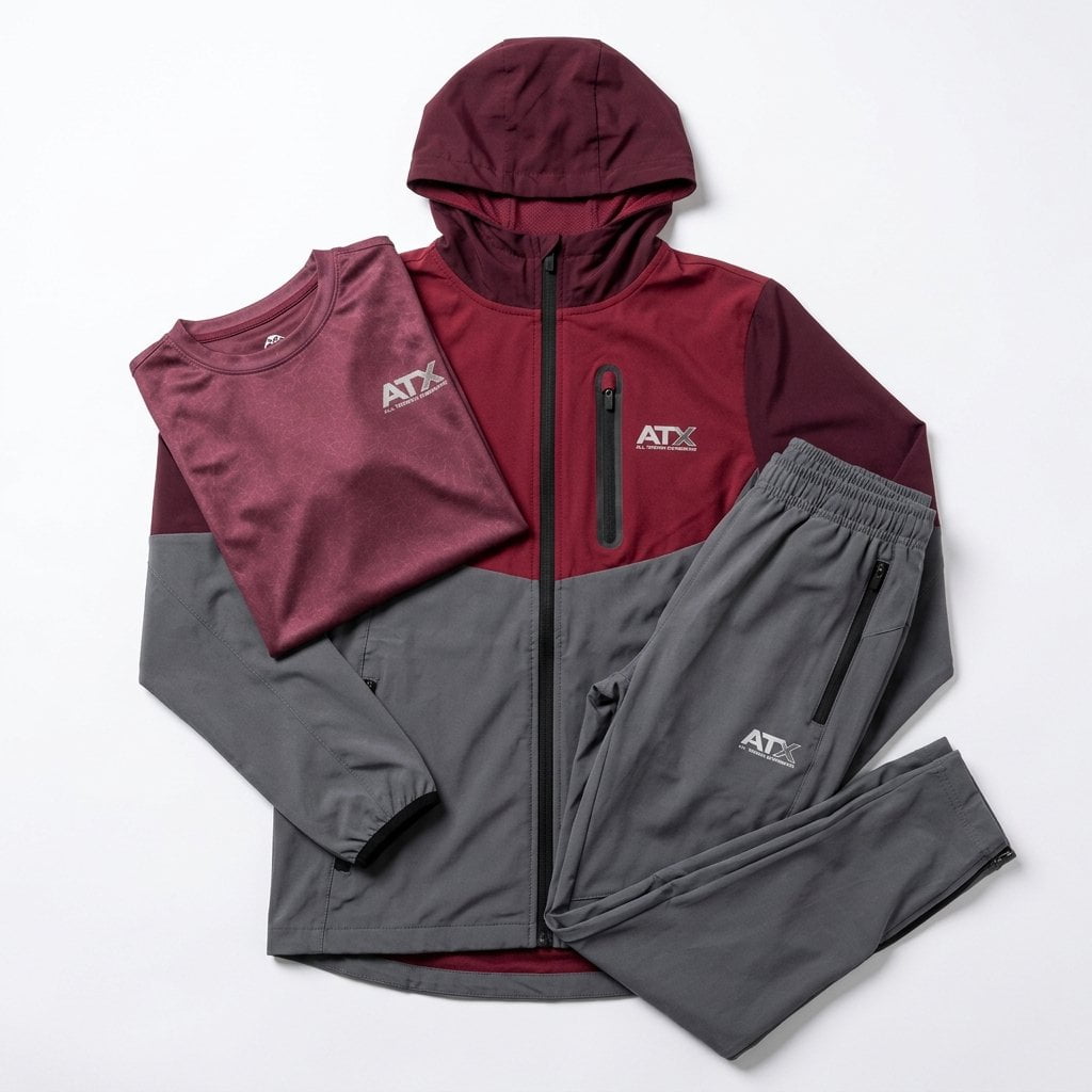 ATX Junior's 3 Piece Co Ord Set Dark Grey/Burgundy Jacket, T-Shirt & Pant