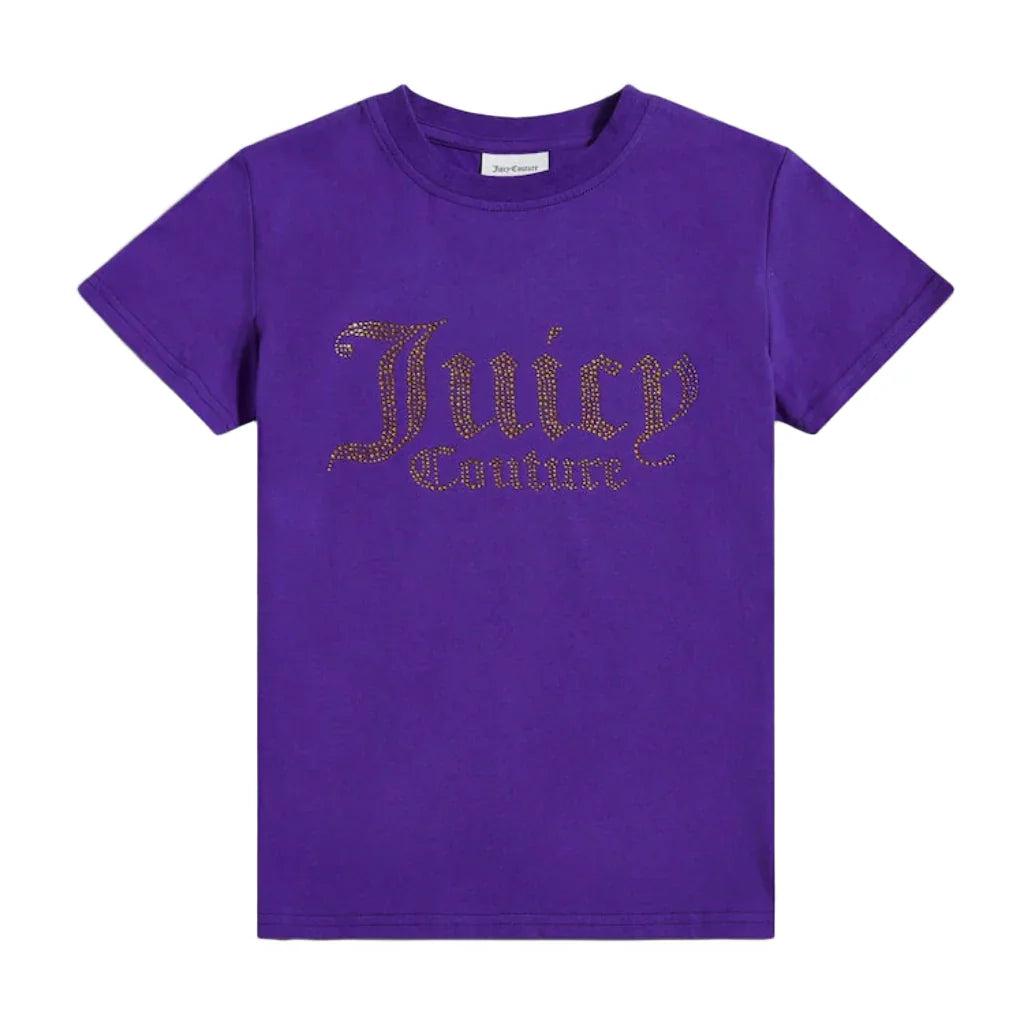 Purple t-shirt with 'Juicy Couture' text on a white background