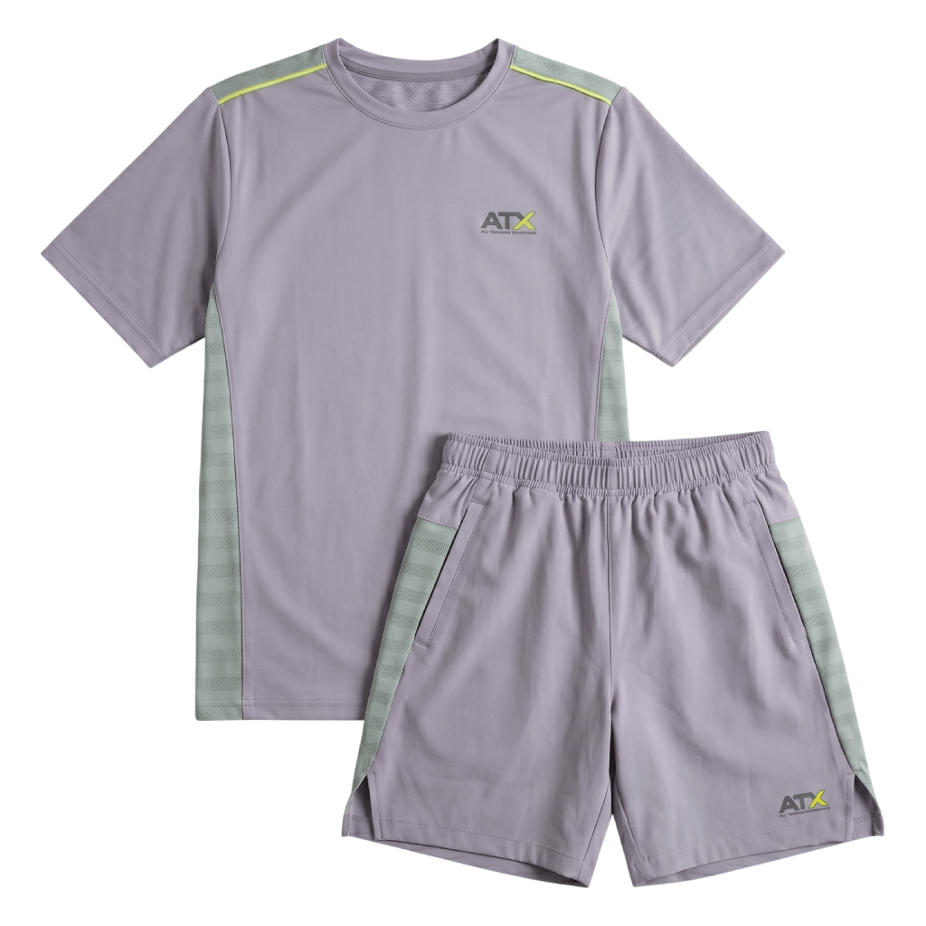 ATX Men's 2-Piece Co-Ord Set – Grey/Green   (T-Shirt & Shorts)