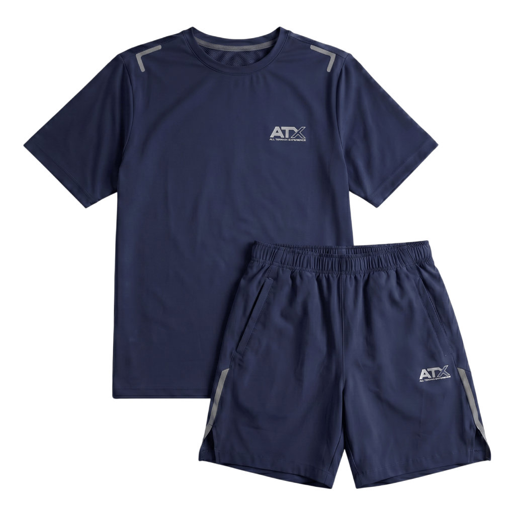 ATX Men's 2-Piece Co-Ord Set – Navy/Dark Grey (T-Shirt & Shorts)