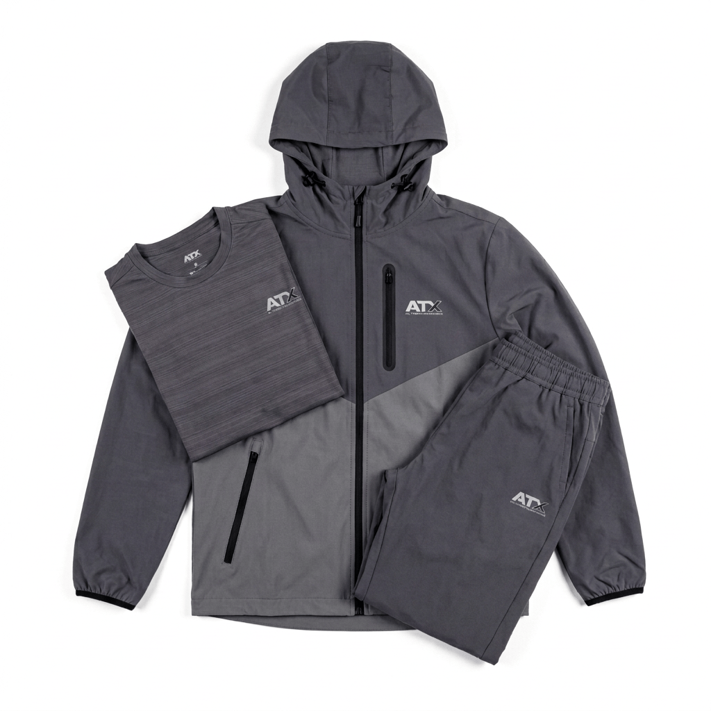 ATX Men's 3-Piece Co Ord Set Dark Grey Jacket, T-Shirt & Pant