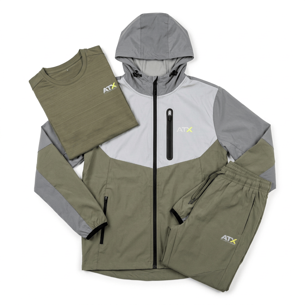 ATX Men's 3-Piece Co Ord Set Khaki/Grey Track Top, T-Shirt & Pant