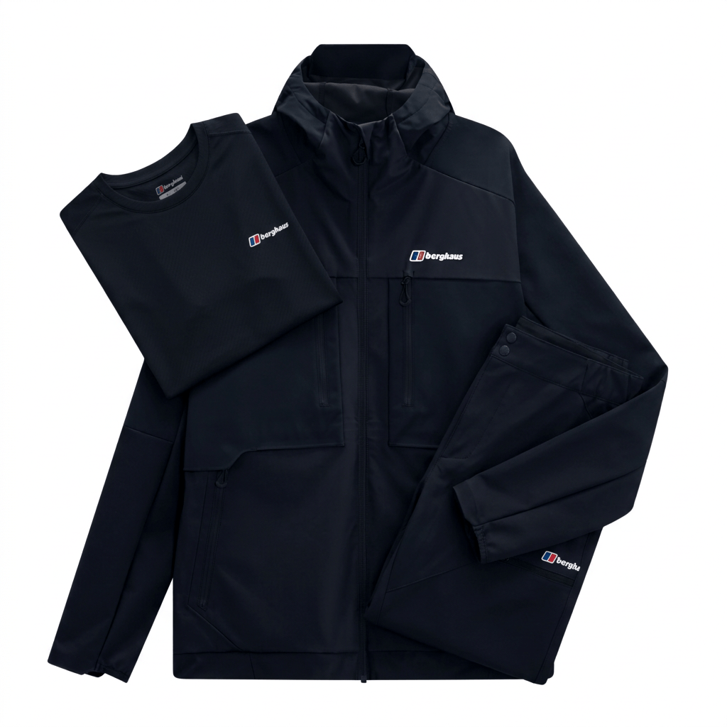 Berghaus Men's 3-Piece Co Ord Set Black Jacket, T-Shirt & Pant