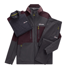 Berghaus Men's 3-Piece Co Ord Set Grey/Burgundy Jacket, 1/2 Zip Top & Pant