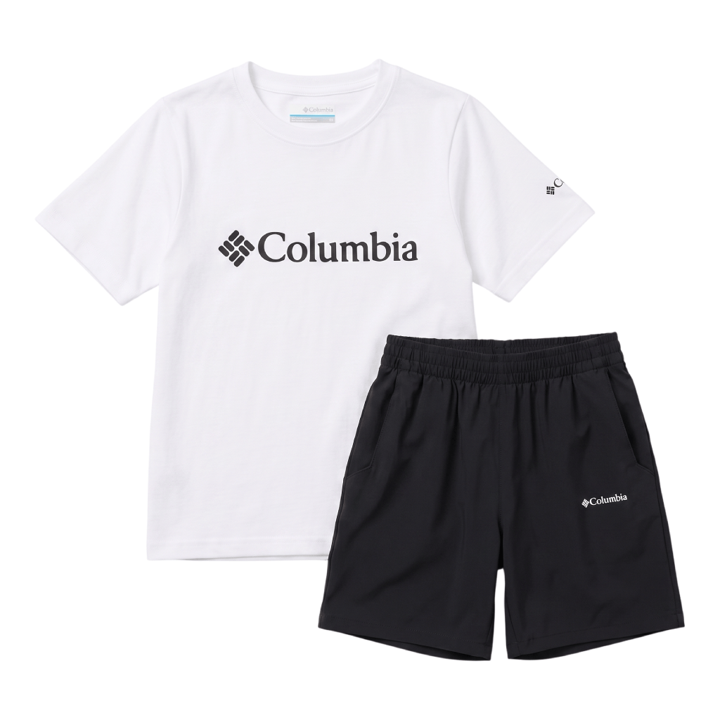 Columbia Infant's 2 Piece Co Ord Set White/Black T-Shirt & Shorts