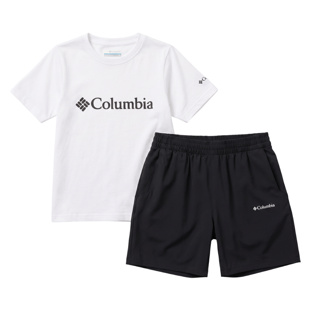 Columbia Junior's 2 Piece Co Ord Set White/Black T-Shirt & Shorts