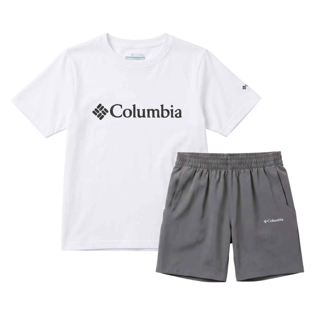 Columbia Junior's 2 Piece Co Ord Set White/Grey T-Shirt & Shorts