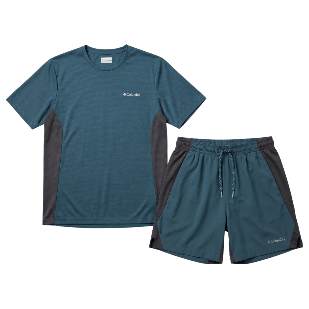 Columbia Men's 2 Piece Co Ord Set Teal/Grey T-Shirt & Shorts