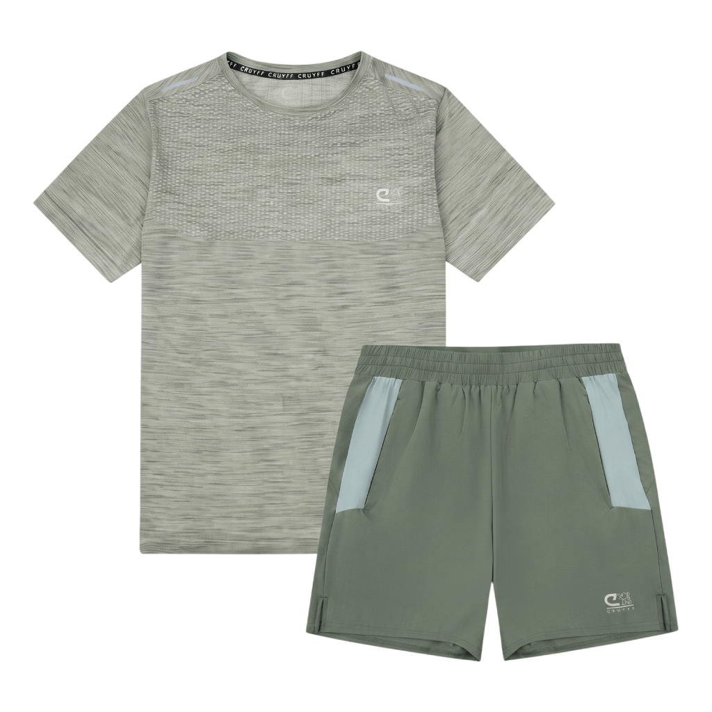 Cruyff Men's 2 Piece Co Ord Set Sage/Khaki T-Shirt & Shorts