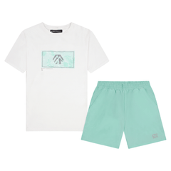 Cruyff Men's 2 Piece Co Ord Set White/Mint T-Shirt & Shorts