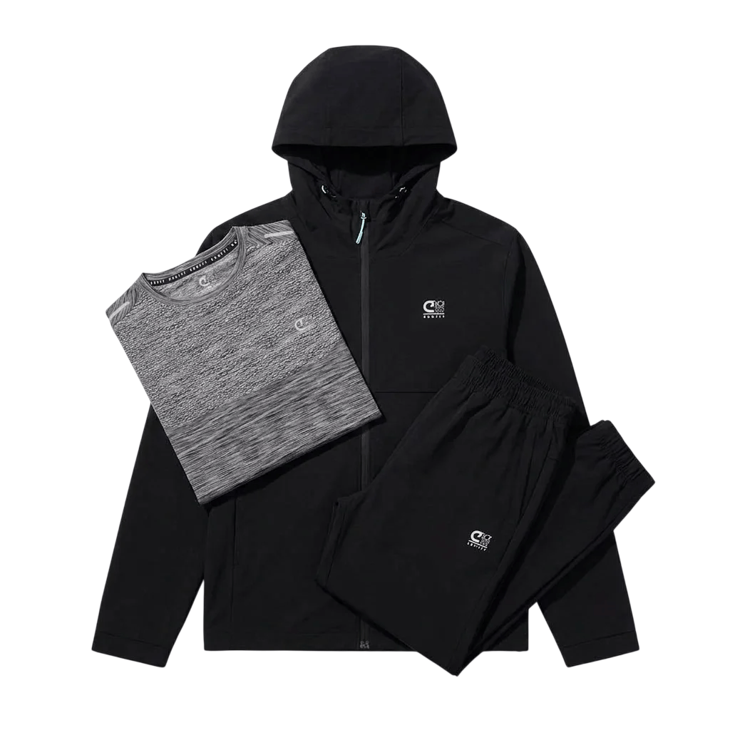 Cruyff Men's 3 Piece Co Ord Set Black Jacket, T-Shirt & Pants