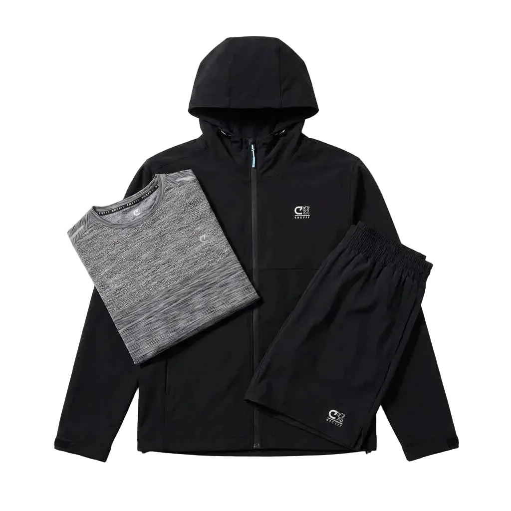 Cruyff Men's 3 Piece Co Ord Set Black Jacket, T-Shirt & Shorts