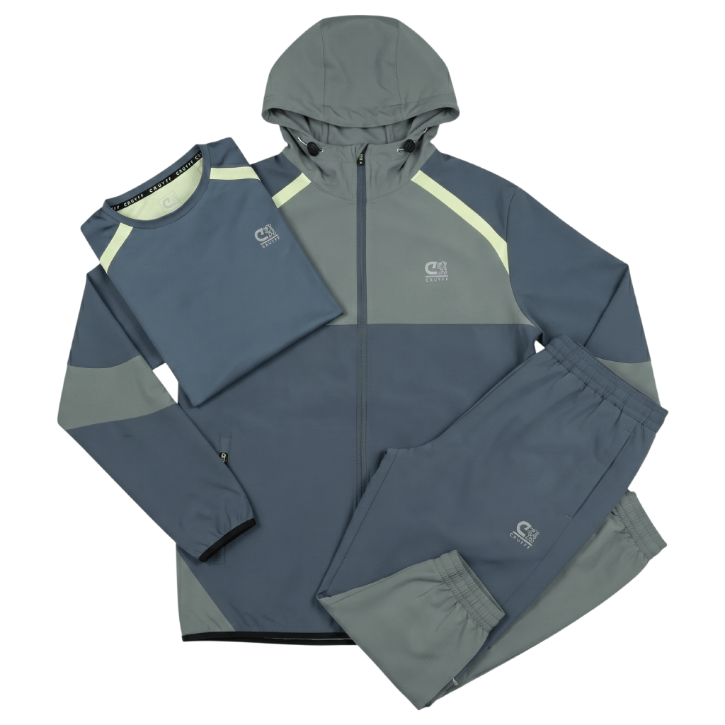 Cruyff Men's 3 Piece Co Ord Set Slate Green Jacket, T-Shirt & Shorts