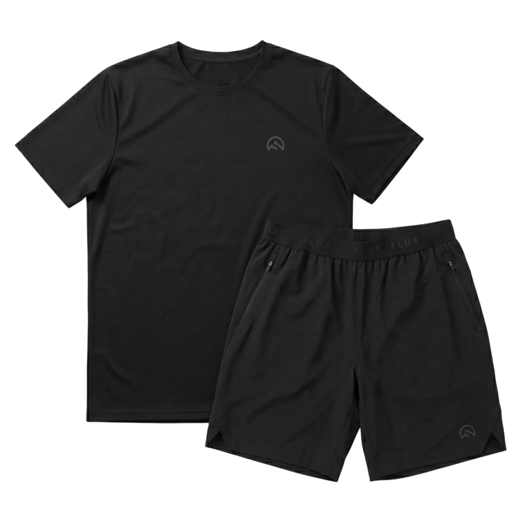 Flux Men's 2-Piece Co-Ord Set – Black   (T-Shirt & Shorts)