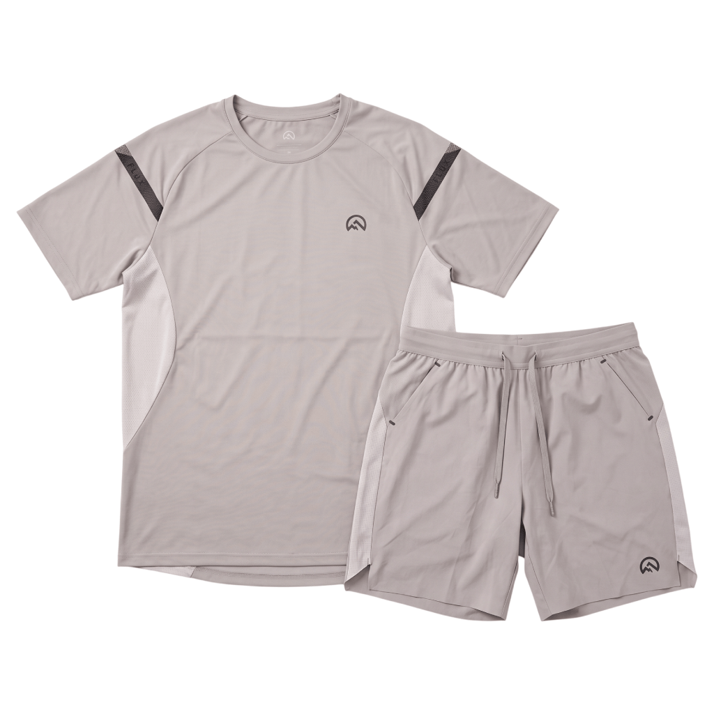 Flux Men's 2 Piece Co Ord Set Concrete/Silver T-Shirt & Shorts