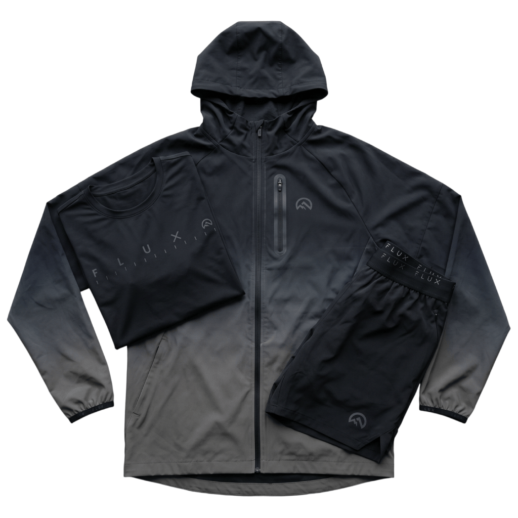 Flux Men's 3 Piece Co Ord Set Black/Grey Jacket, T-Shirt & Shorts