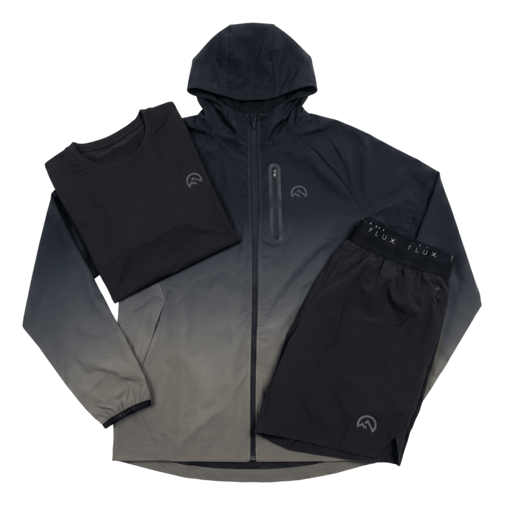 Flux Men's 3 Piece Co Ord Set Black/Grey Jacket, T-Shirt & Shorts