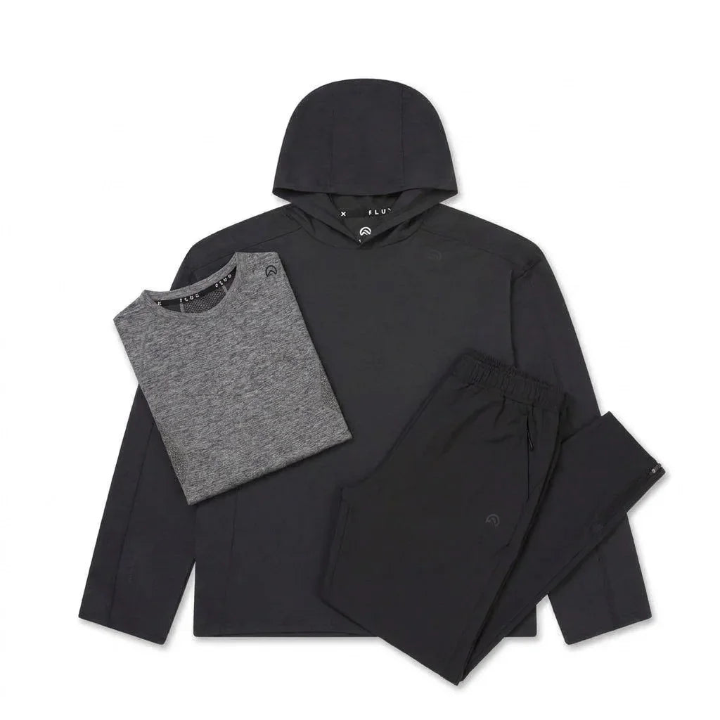 Flux Men's 3 Piece Co Ord Set Black Hoodie, T-Shirt & Pant