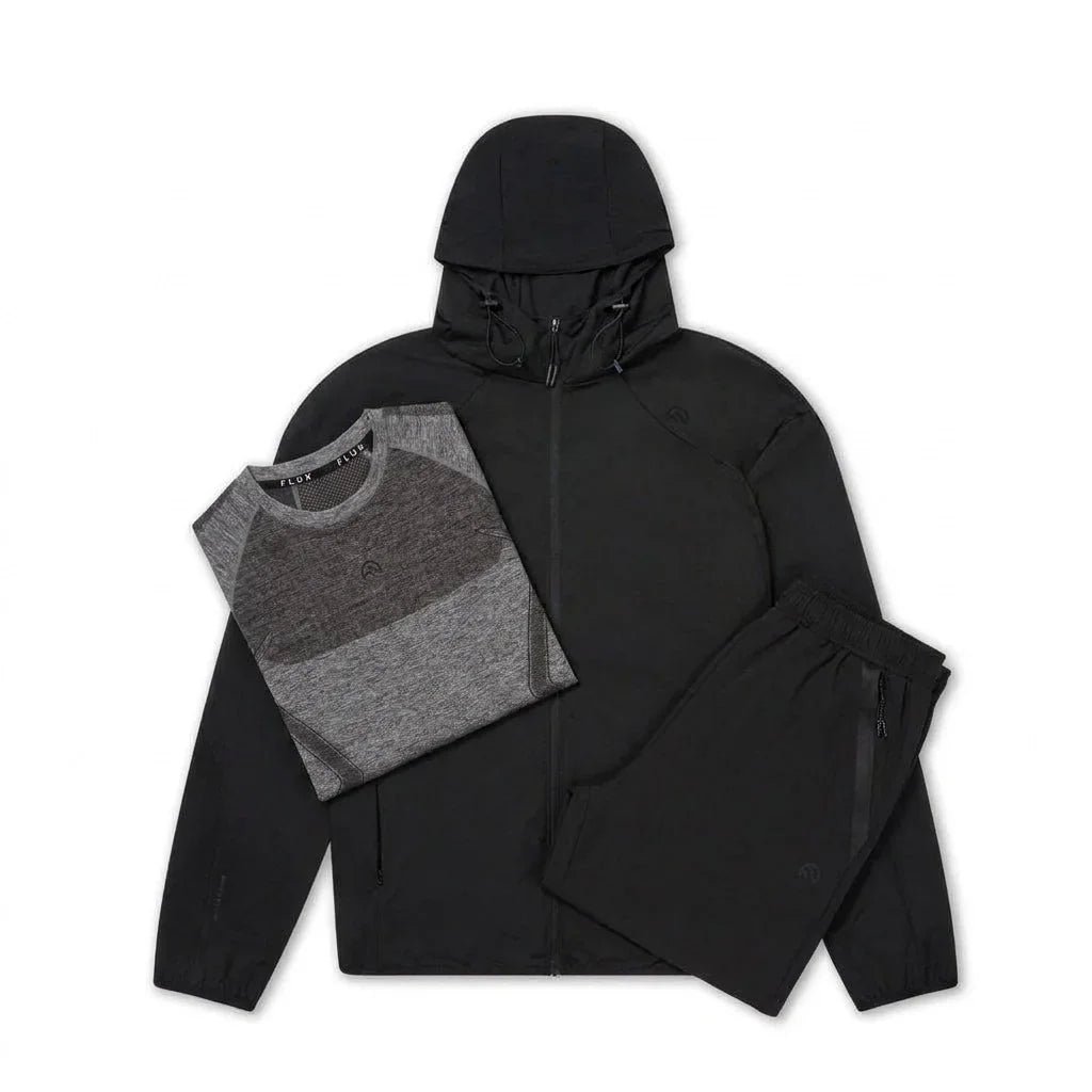 Flux Men's 3 Piece Co Ord Set Black Jacket, T-Shirt & Pant
