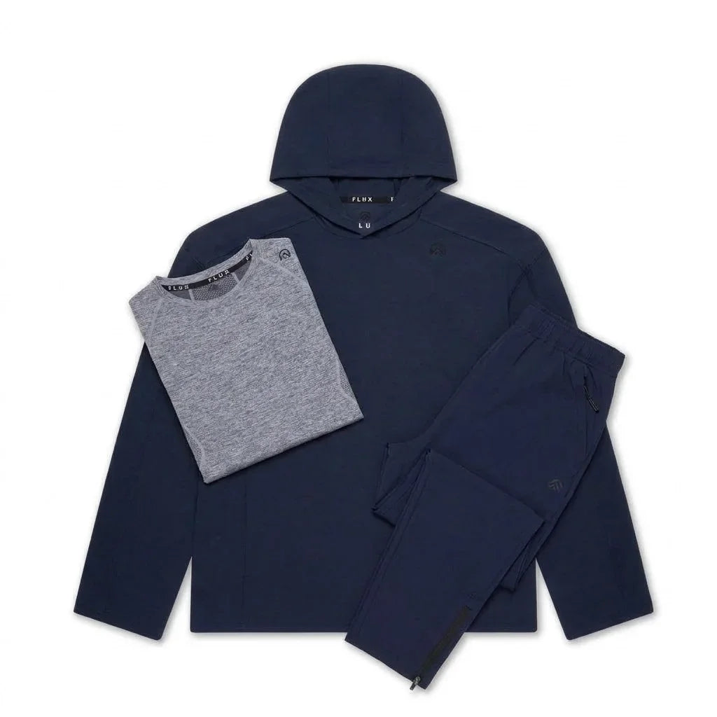 Flux Men's 3 Piece Co Ord Set Navy Hoodie, T-Shirt & Pant