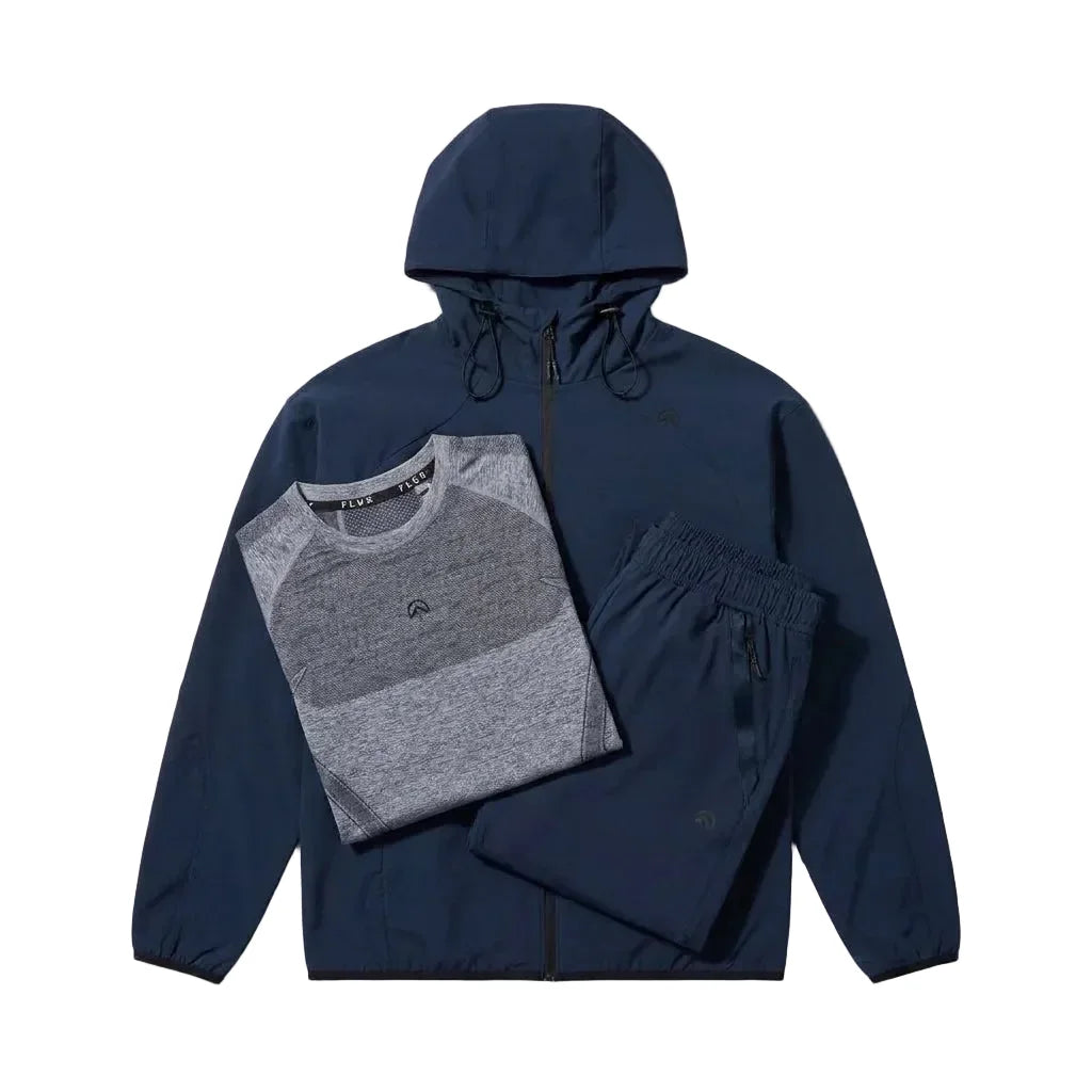 Flux Men's 3 Piece Co Ord Set Navy Jacket, T-Shirt & Pant