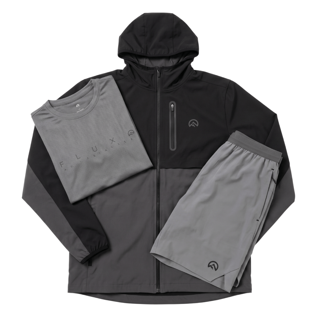 Flux Men's 3 Piece Co Ord Set Slate Grey/Grey Jacket, T-Shirt & Shorts
