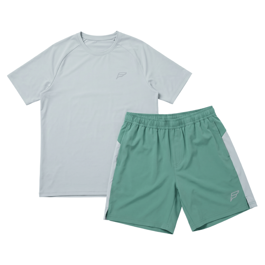 Frequency Men's 2 Piece Co Ord Set Green/Grey T-Shirt & Shorts