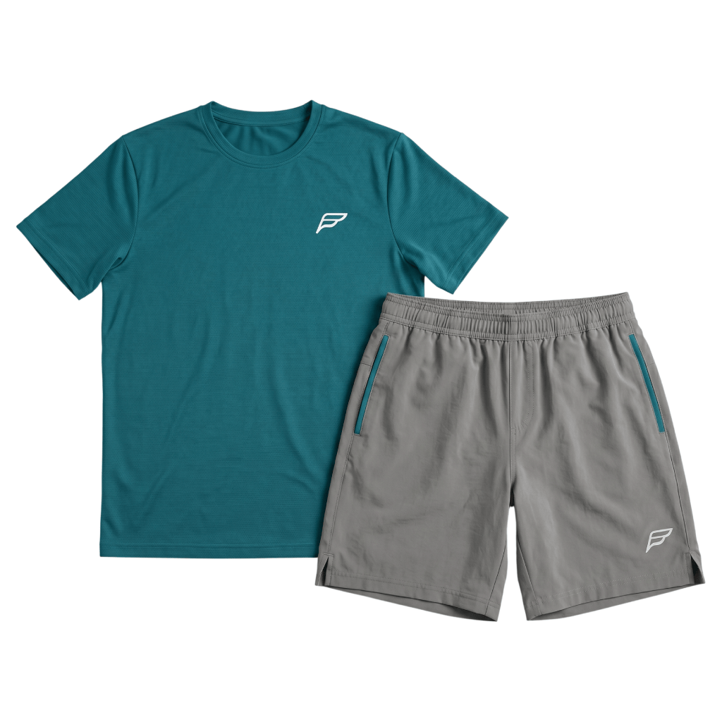 Frequency Men's 2-Piece Co-Ord Set – Teal/Grey   (T-Shirt & Shorts)
