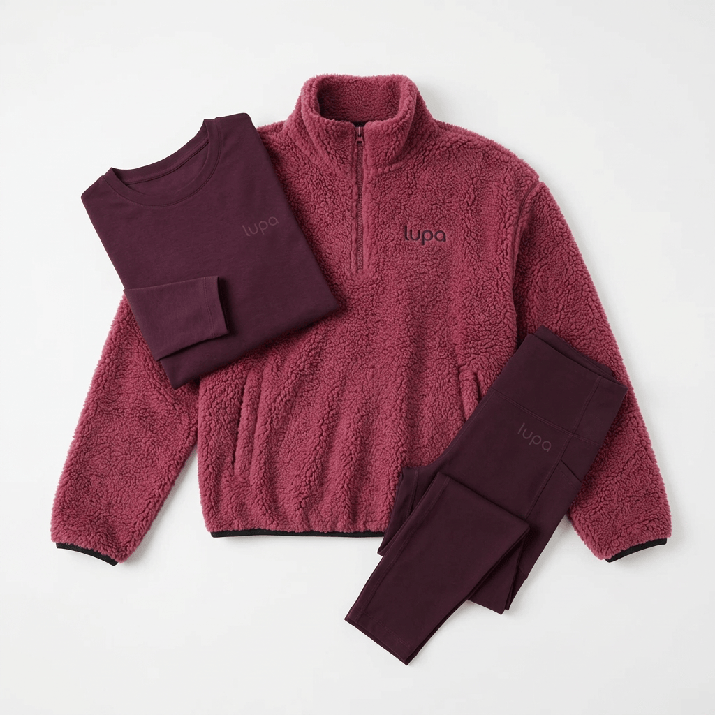 Lupa Junior's 3-Piece Co Ord Set Berry Fleece, Long-Sleeve T-Shirt & Legging