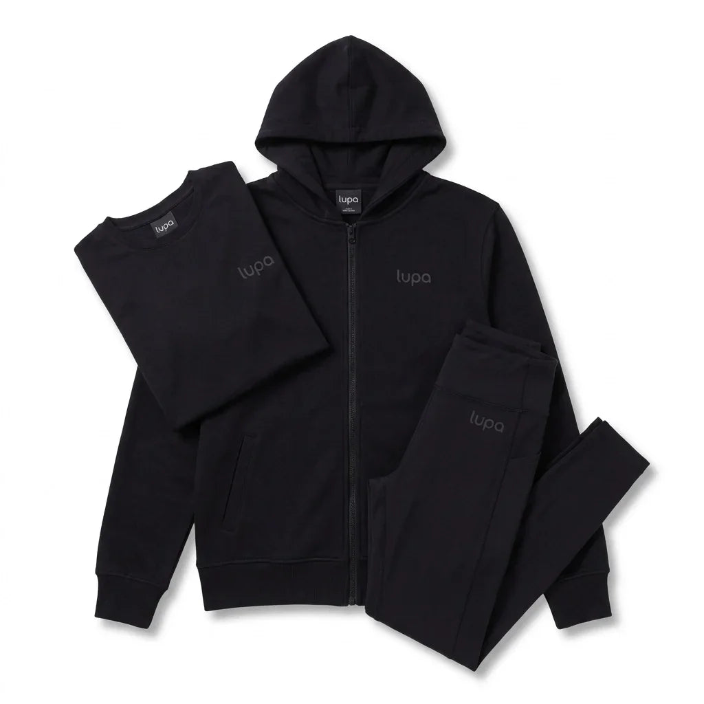 Lupa Junior's 3 Piece Co Ord Set Black Zip Fleece, T-Shirt & Leggings