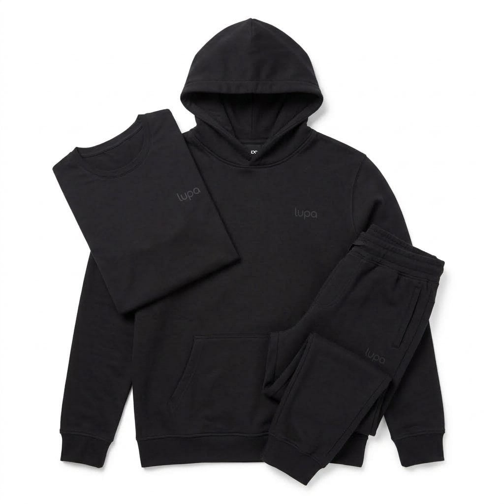 Lupa Men's 3 Piece Co Ord Set Black Hoodie, T-Shirt & Pant