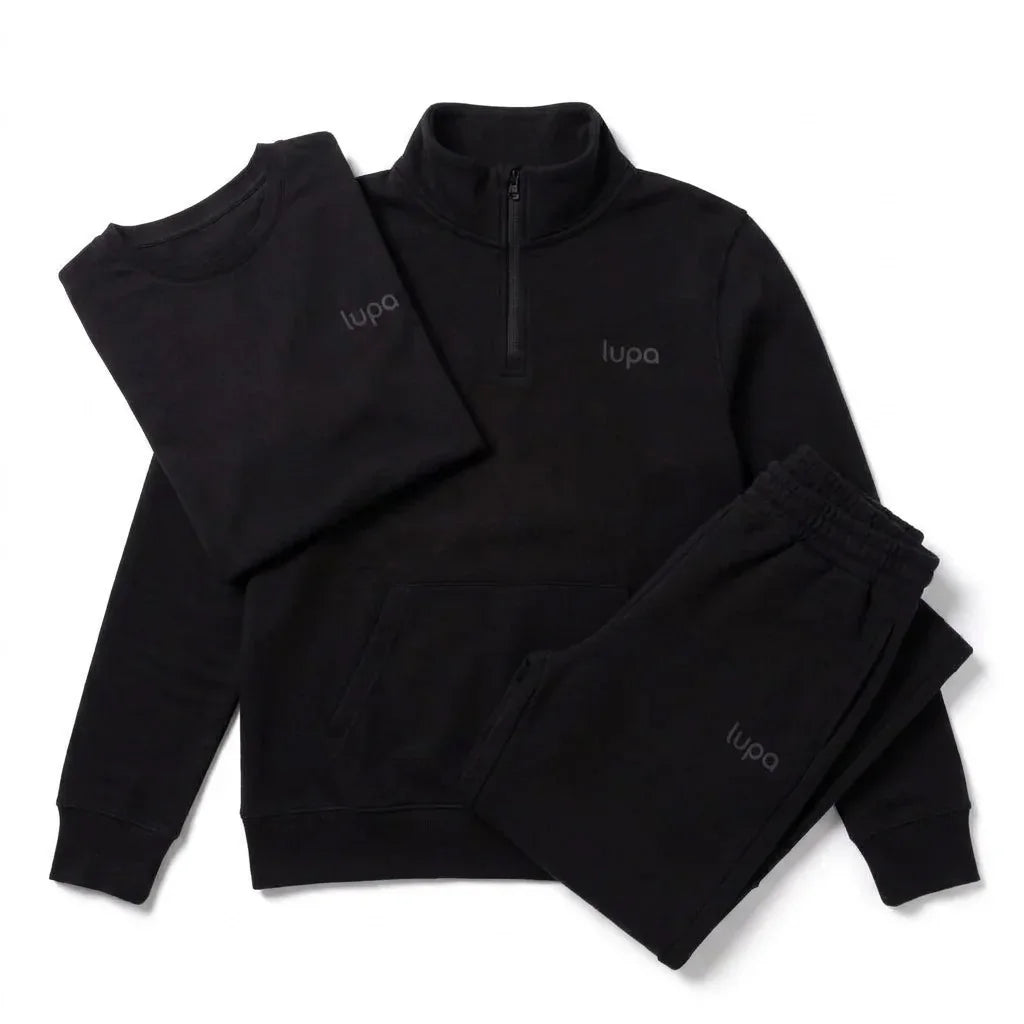 Lupa Women's 3 Piece Co Ord Set Black Fleece 1/4 Zip, T-Shirt & Pant