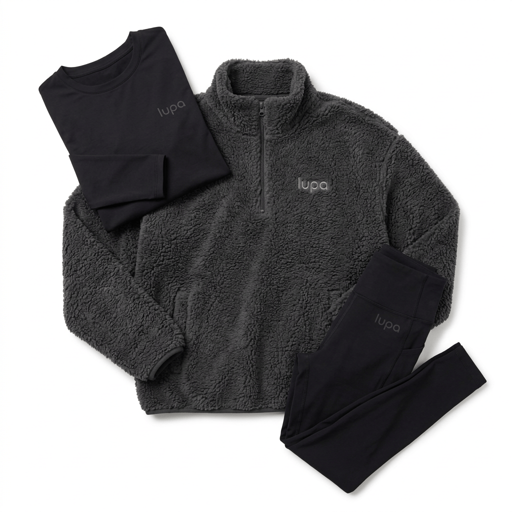 Lupa Women's 3-Piece Co Ord Set Black Fleece, Long-Sleeve T-Shirt & Legging