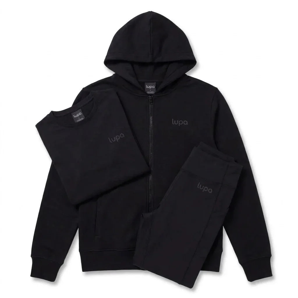 Lupa Women's 3 Piece Co Ord Set Black Zip Fleece, T-Shirt & Leggings