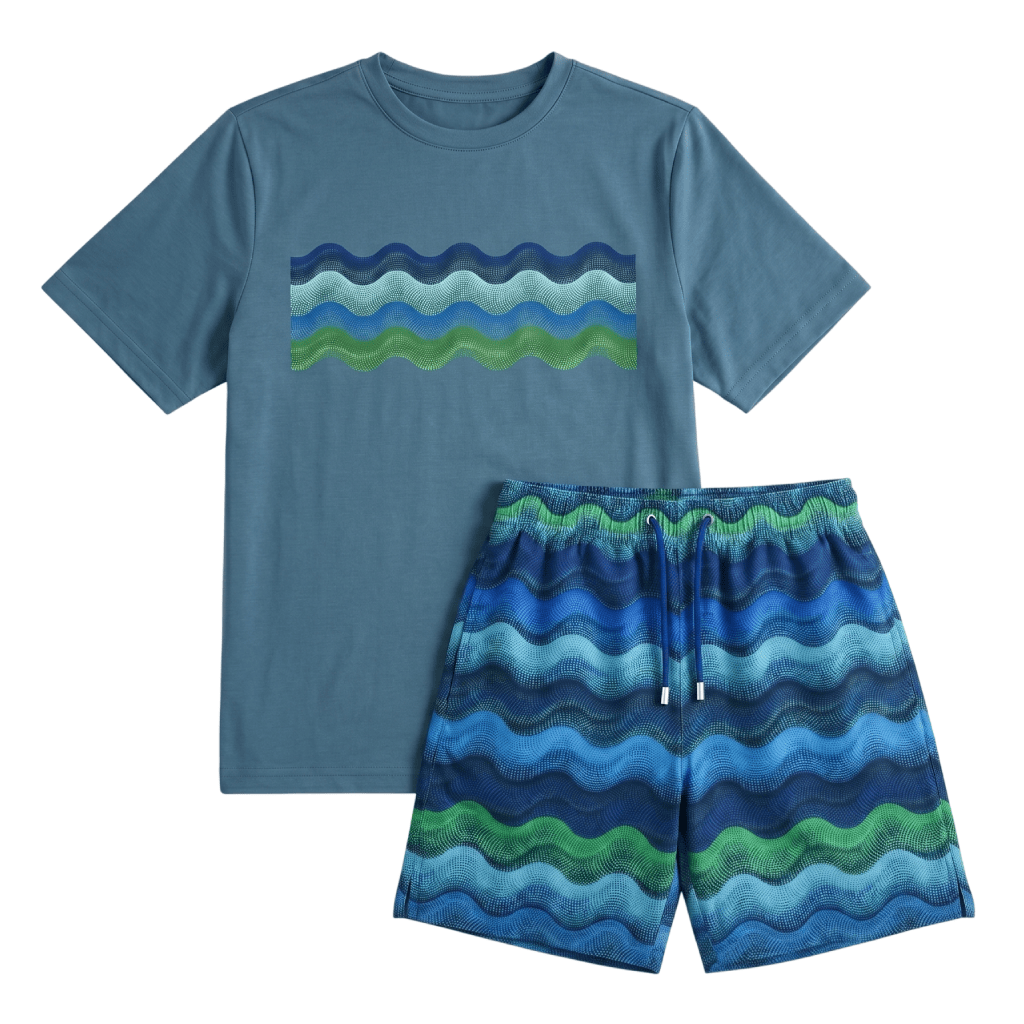 Moda Bandidos Junior's 2-Piece Co-Ord Set – Deep Teal/Blue/Green   (T-Shirt & Shorts)
