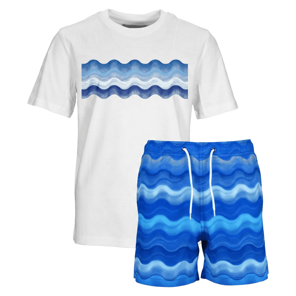 Moda Bandidos Junior's 2-Piece Co-Ord Set – White/Blue/Light Blue   (T-Shirt & Shorts)