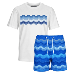 Moda Bandidos Men's 2-Piece Co-Ord Set – White/Blue/Light Blue   (T-Shirt & Shorts)
