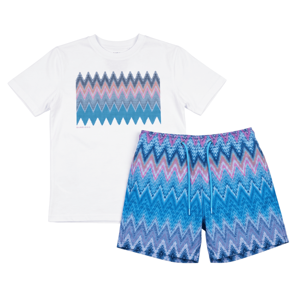 Moda Bandidos Men's 2 Piece Co Ord Set White/Blue T-Shirt & Shorts