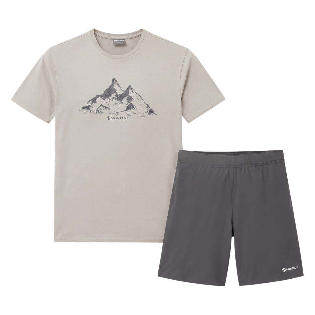 Montane Men's 2 Piece Co Ord Set Khaki/Midnight Grey T-Shirt & Shorts