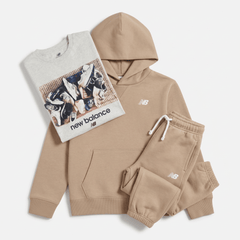 New Balance Infant's 3 Piece Co Ord Set Ash Heather/Stoneware Hoodie, T-Shirt & Pant