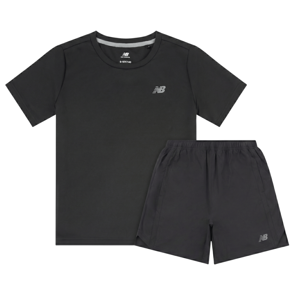 New Balance Junior's 2 Piece Co Ord Set Black T-Shirt & Shorts