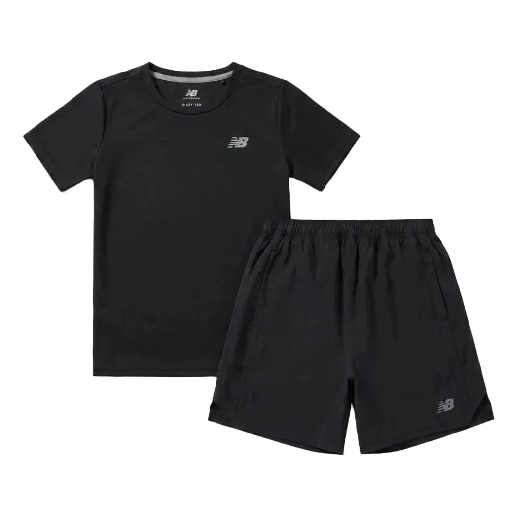 New Balance Junior's 2 Piece Co Ord Set Black T-Shirt & Shorts