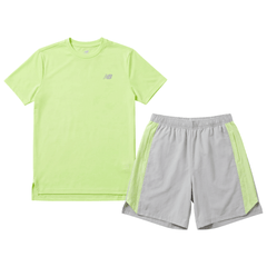 New Balance Junior's 2 Piece Co Ord Set Green/Grey T-Shirt & Shorts