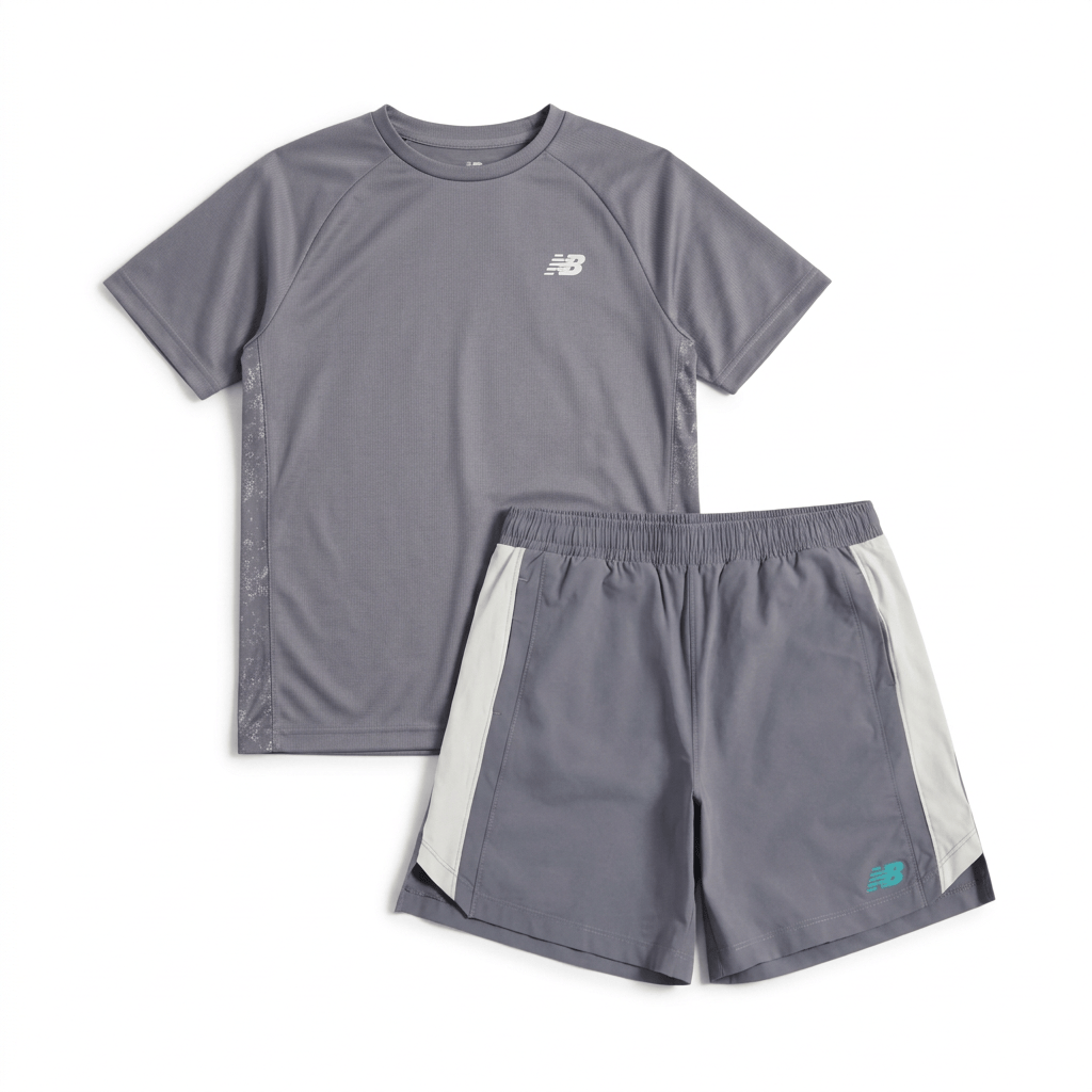 New Balance Junior's 2-Piece Co Ord Set Neptune Grey T-Shirt & Short